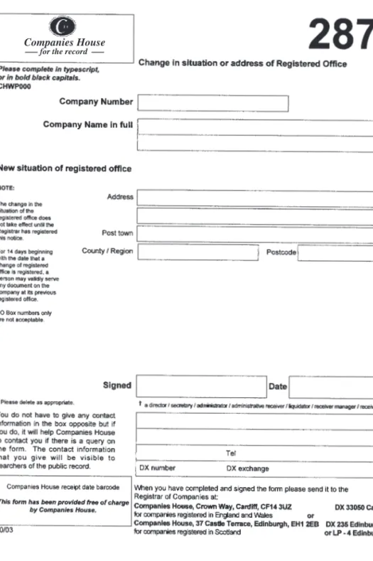 Figure 6.2 Change in situation or address of Registered Office