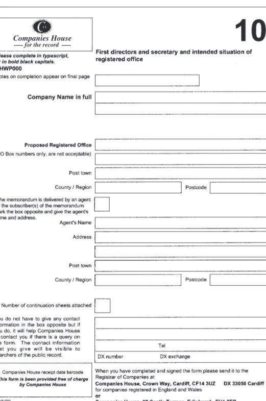 Figure 2.2 Statement of first director(s) and secretary and intended situation of registered office