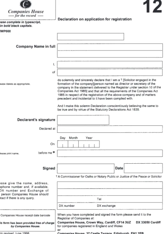 Figure 2.3 A declaration of compliance with the requirements on application for the registration of a company