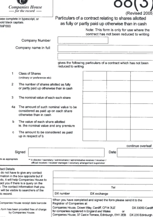 Figure 2.4 Particulars of a contract relating to shares allotted as fully or partly paid up otherwise than in cash