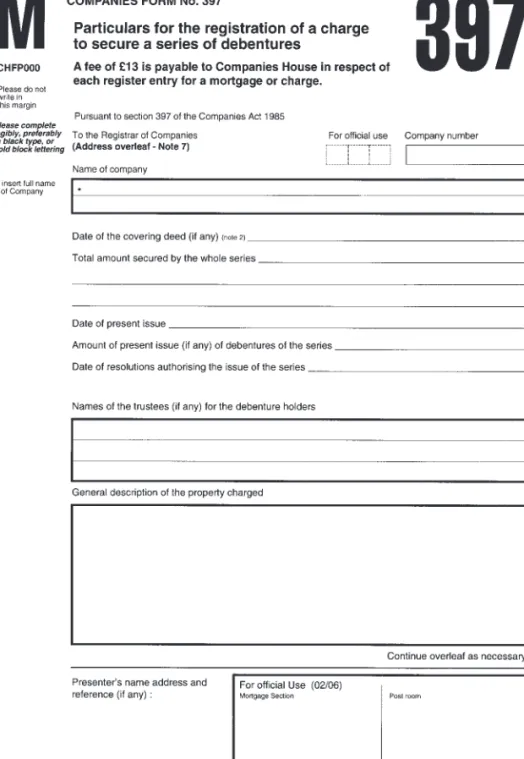 Figure 3.2 Particulars for the registration of a charge to secure a series of debentures