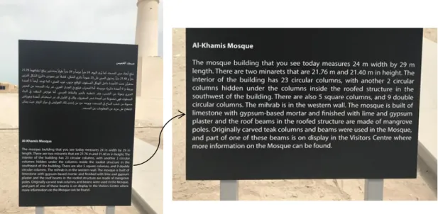 Figure 4.9: Information panel at Al Khamis Mosque historic site   4.2.2 Qal’at Al Bahrain Site Museum  
