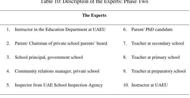 Table 10: Description of the Experts: Phase Two 