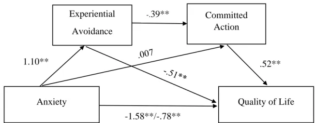 Figure 2: Beta coefficients of each path of the tested model: Healthy sample. Note. 