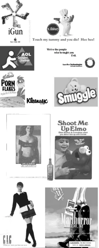 Figure 1-4. Examples of altered company logos and potentially offensive advertisements found on self-proclaimed parody sites.