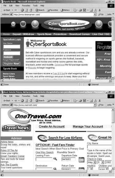 Figure 3-5. Typo-piracy: a discount travel site owned Marrriott.com and a gambling site registered Timewarnerr.com.
