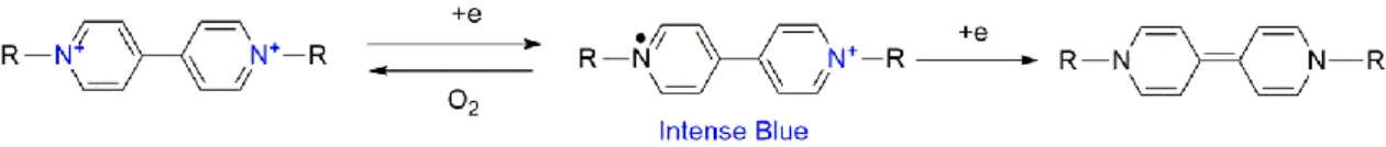 Figure  1.13  The  reduction  process  of  viologens  generating  intense  blue  colored  monocation  radical