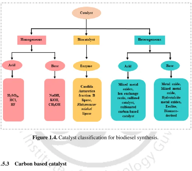 Figure 1.4. Catalyst classification for biodiesel synthesis. 
