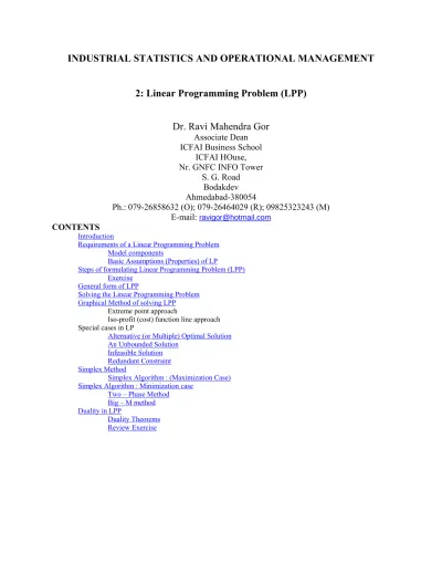 PDF INDUSTRIAL STATISTICS AND OPERATIONAL MANAGEMENT 2: Linear ...