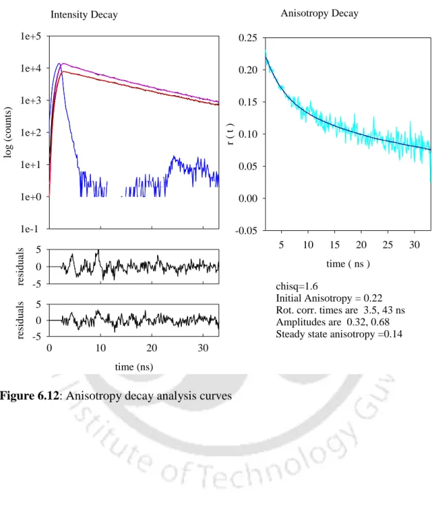 Figure 6.12: Anisotropy decay analysis curves 