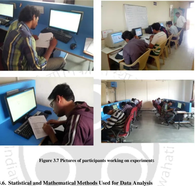 Figure 3.7 Pictures of participants working on experiment s 