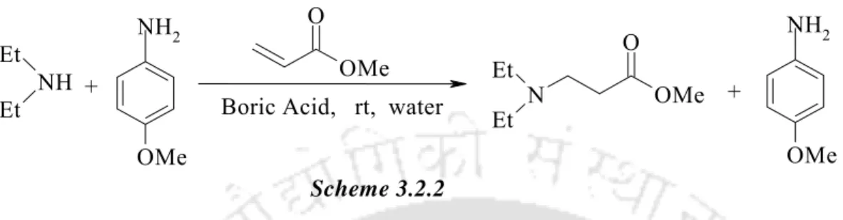 Table 3.2.2. Recycling of the catalyst using piperidine and methyl acrylate in water  