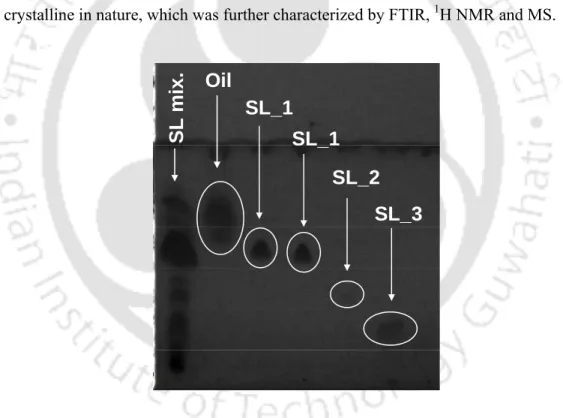 Fig 4.21: TLC plate showing the individual SLs obtained after purification with  column chromatography