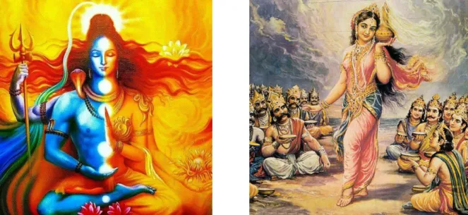 Figure 5. Left: Hindu god formed by the merging of Shiva and Parvati, Ardhanarishwara; Right: Hindu god Krishna in his  transgender form, Mohini 