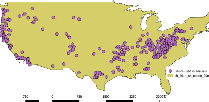 Figure 3.1: Spatial distribution of 324 USGS basins used in the study