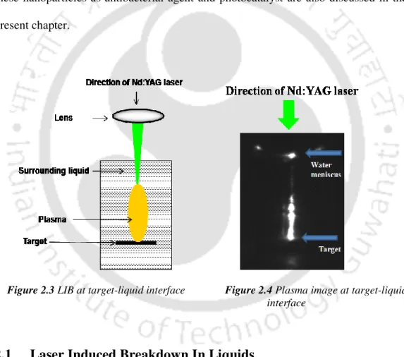 Figure 2.3 LIB at target-liquid interface              Figure 2.4 Plasma image at target-liquid     interface 