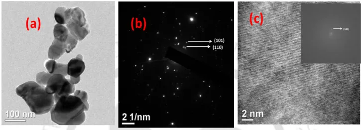 Fig. 3.5 shows the TEM images of x = 0.02 sample taken in a carbon coated copper grid