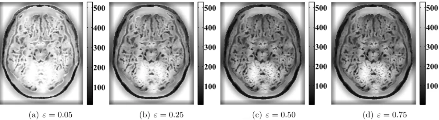 Figure 8.2: Coefficient-wise adaptive universal threshold values calculated for a simulated T1 weighted MR image corrupted by 7%