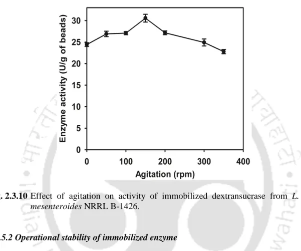 Fig. 2.3.10 Effect of agitation on activity of immobilized dextransucrase from L. 