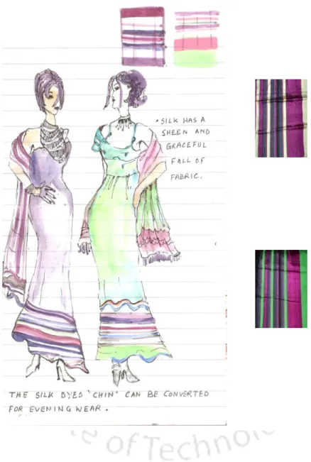 Fig:  9  Design ideas explored in the field visits with observation of ethnic fabric and  pattern and how they may be converted into day to day apparel use