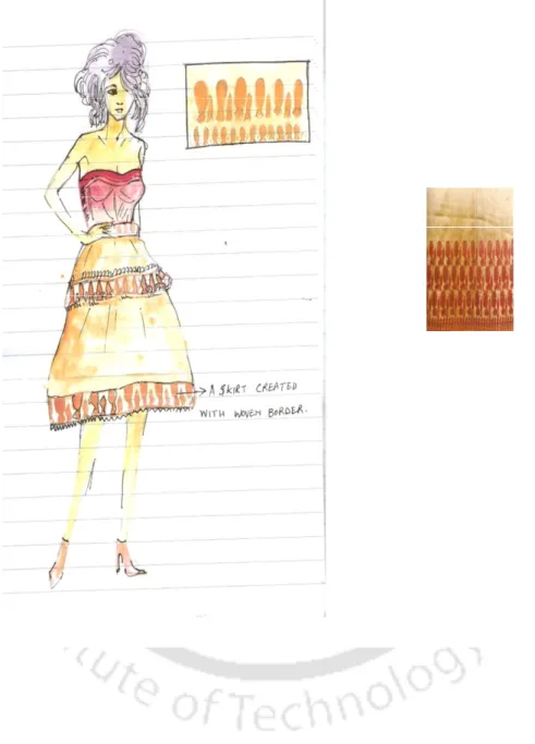 Fig: 10 Design ideas explored in the field visits with observation of ethnic fabric and  pattern and how they may be converted into day to day apparel use