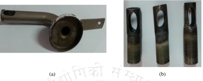 Fig. 4.12 (a) Mixing tube of conventional stove (b) Different burner ports used in the present work 