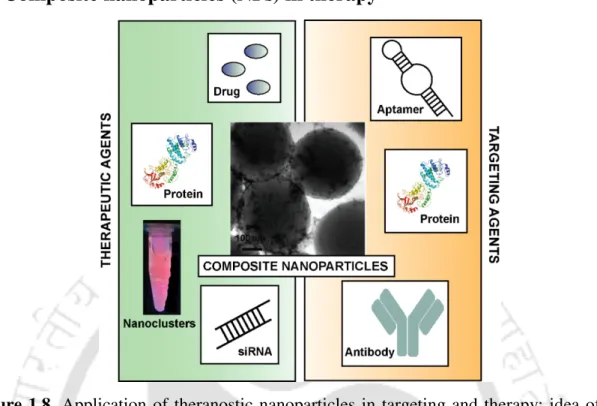 Figure  1.8.  Application  of  theranostic  nanoparticles  in  targeting  and  therapy;  idea  of  the  image conceptualized from Reference [52]