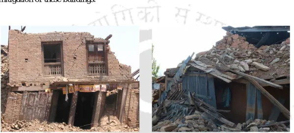Fig. 1.11 Typical failure pattern of masonry buildings under Nepal earthquake, 2015  In  order  to  carry  out  rational  estimation  of  seismic  losses  in  buildings,  the  seismic  performance  level  should  be  quantitatively  measured  through  vuln