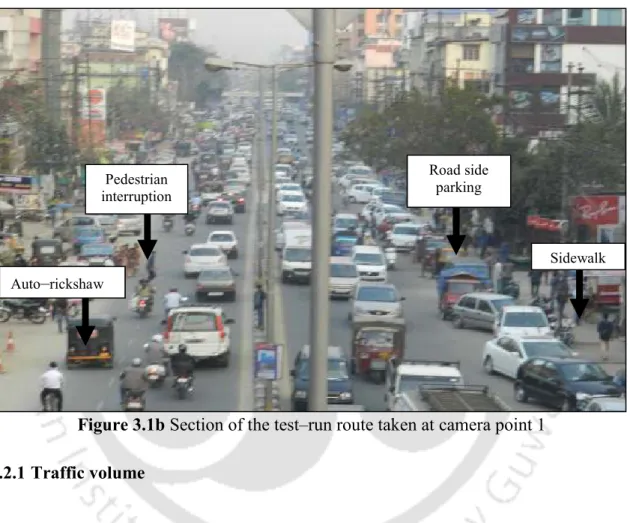 Figure 3.1b Section of the test–run route taken at camera point 1  3.2.1 Traffic volume 