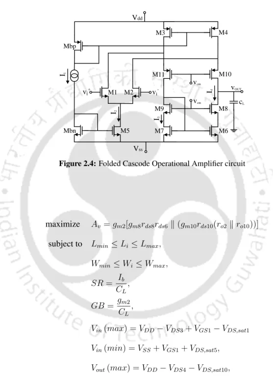 Figure 2.4: Folded Cascode Operational Amplifier circuit