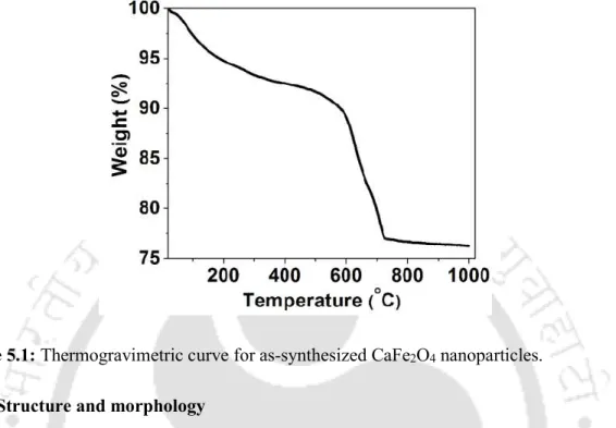 Figure 5.1: Thermogravimetric curve for as-synthesized CaFe 2 O 4  nanoparticles. 