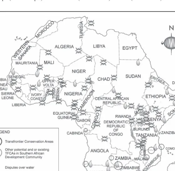 Figure 3.1   The location of disputed borders and TFCAs.