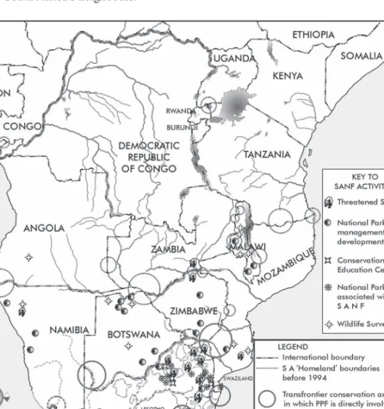 Figure 4.1   SANF activities and TFCA sites.