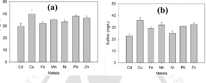 Fig. 3.5 Changes in sulfide concentration at (a) low and (b) high initial metal concentration
