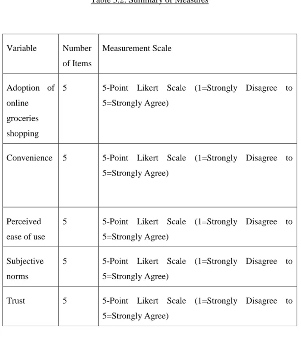 Table 3.2: Summary of Measures 