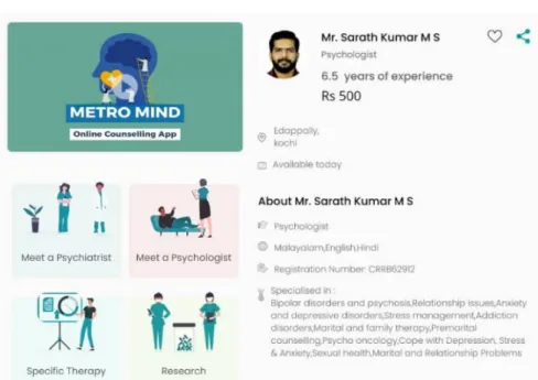 Figure 2.1 Metro Mind’s home page and psychologist details 