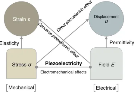 Figure  2.2: Part of Heckmann diagram of the electromechanical  relationship in piezoelectric effect mechanism (Paufler, cited in de  Jong et al., 2015) 