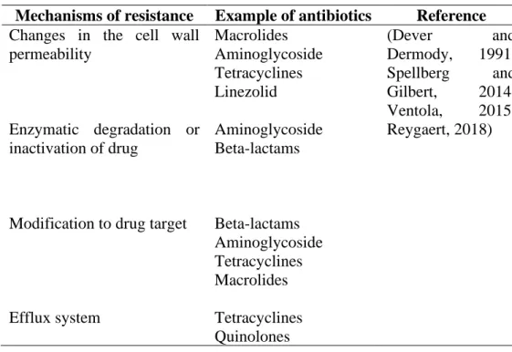Table 2.1: The general mechanisms of antibiotic action 