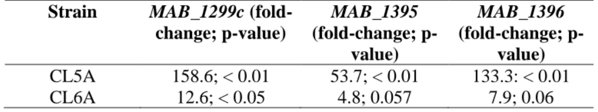 Table 4.4: RT-qPCR analysis of the efflux-encoding genes   Strain  MAB_1299c 
