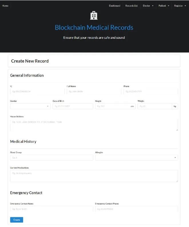 Figure 5.9: Register Patient/Create New Record Page 