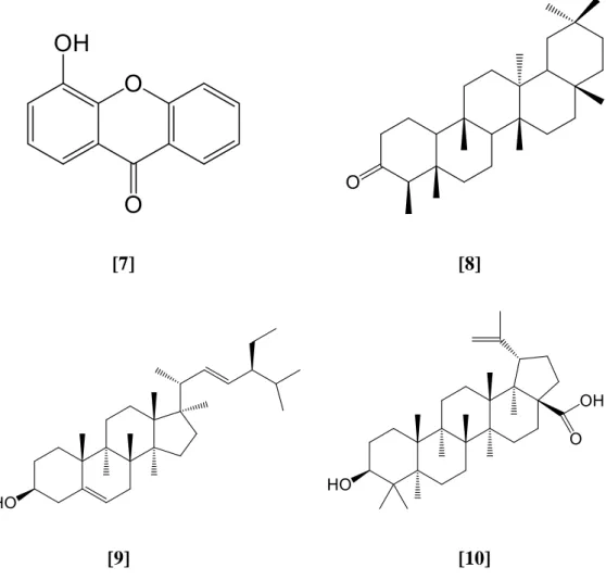 Figure 2.7: Molecular structure of chemical constituents isolated from          Calophyllum inophyllum (continued) 