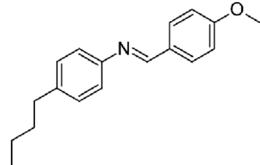 Figure 1.3: Structure of N-(4-Methoxybenzylidene)-4-butylaniline        (MBBA) (Kelker and Scheurle, 1969) 
