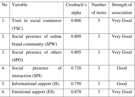 Table 3.1: Pilot Study Reliability Test 