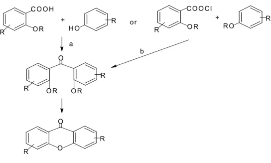 Figure 2.2: Synthesis of xanthonic nucleus via benzophenone intermediate 