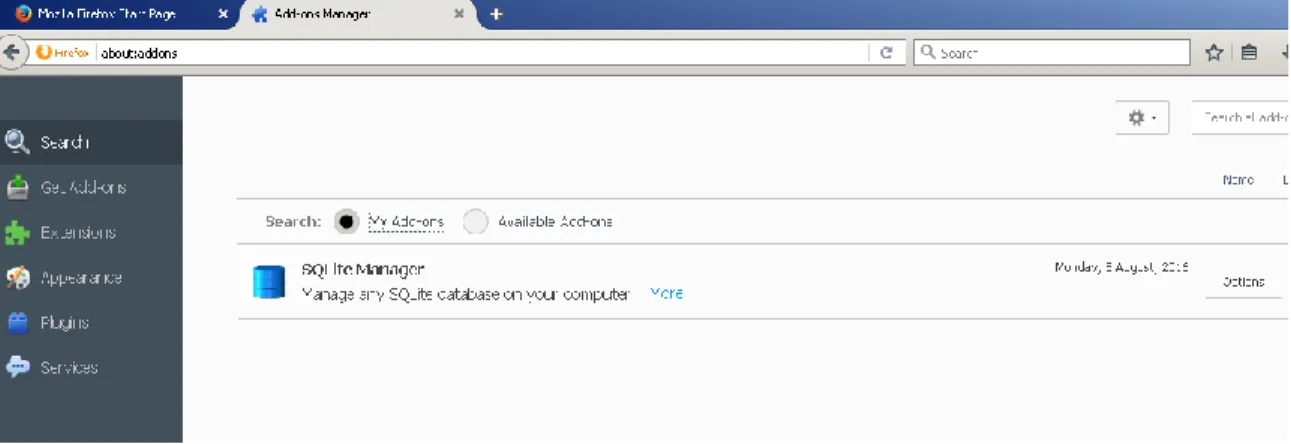 Figure 5.3.4 Download add-ons of SQLite Manager on Mozilla Firefox   Extracting local database file on virtual device  