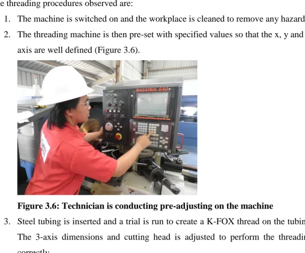 Figure 3.6: Technician is conducting pre-adjusting on the machine 