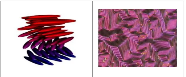 Figure 1.7: Molecular arrangement and texture of cholesterics phase                        liquid crystal 
