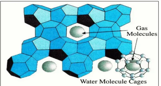 Figure 1: Methane hydrates structure. Adapted from Hydrates, 2014, Retrieved from  http://apchemcyhs.wikispaces.com/Hydrates 