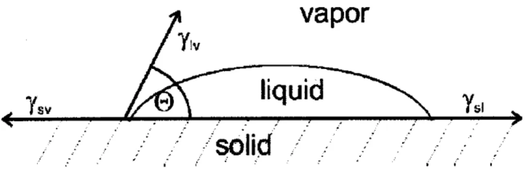Figure 2.4: Wetting of a solid with a liquid (Teipel and Mikonsaari, 2004) 