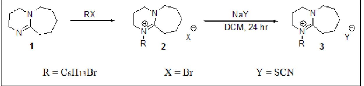 FIGURE 3.2  Synthesis of DBU Based Ionic Liquids 